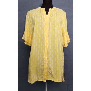 Matilda Jane Women Yellow Tunic V Neck Short Sleeve Button-Down Shirt Ruffled XS